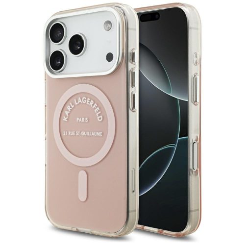 Karl Lagerfeld Liquid Glitter Choupette Logo Apple iPhone 17 Pro Max MagSafe kompatibilis hátlap tok, csillámos, rózsaszín