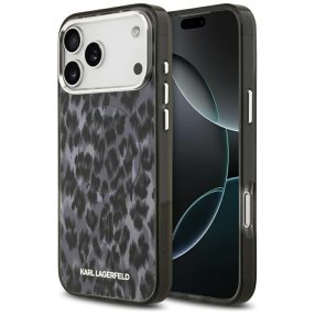   Karl Lagerfeld IML Leopard Pattern Apple iPhone 17 Pro Max MagSafe kompatibilis hátlap tok, leopárd minta, fekete