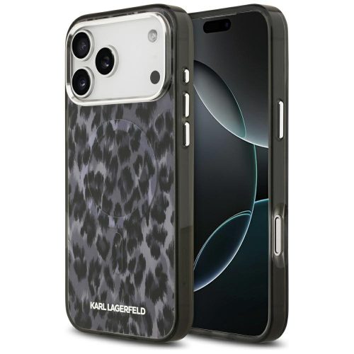 Karl Lagerfeld IML Leopard Pattern Apple iPhone 17 Pro Max MagSafe kompatibilis hátlap tok, leopárd minta, fekete