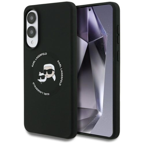 Karl Lagerfeld Silicone Double Heads And Circle Samsung Galaxy S25 Edge MagSafe kompatibilis hátlap tok, fekete