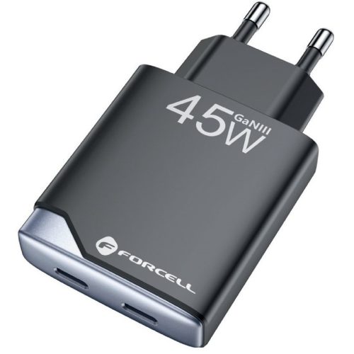 Forcell F-Energy GaN III B245201(2C) 2xUSB-C töltő adapter, PD, QC4.0, 3A, 45W, fekete