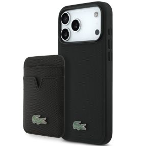   Lacoste Iconic Petit Pique Apple iPhone 17 Pro MagSafe tok + kártyatartó pénztárca, fekete