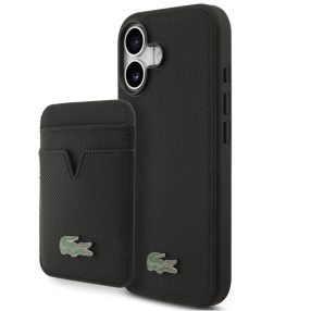   Lacoste Iconic Petit Pique Apple iPhone 17 MagSafe tok + kártyatartó pénztárca, fekete