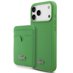   Lacoste Iconic Petit Pique Apple iPhone 17 Pro MagSafe tok + kártyatartó pénztárca, zöld