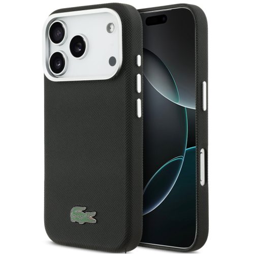 Lacoste Iconic Petit Pique Metal Logo Apple iPhone 17 Pro Max MagSafe tok kameravédő peremmel, fekete