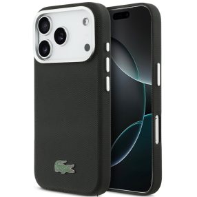   Lacoste Iconic Petit Pique Metal Logo Apple iPhone 17 Pro MagSafe tok kameravédő peremmel, fekete