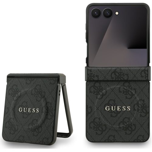 Guess PU Leather 4G Colored Ring Magnetic Samsung Galaxy Z Flip 7 hátlap tok, fekete