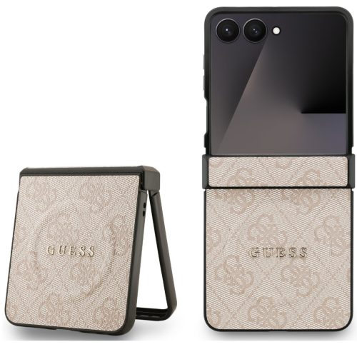 Guess PU Leather 4G Colored Ring Magnetic Samsung Galaxy Z Flip 7 hátlap tok, rózsaszín