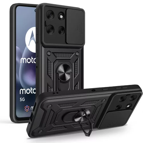 Tech-Protect Camshield Pro Motorola G86 strapabíró tok kameravédelemmel, kitámasztóval, fekete