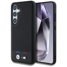   BMW Leather Tricolor Stripe Samsung Galaxy S25+ MagSafe hátlap tok, fekete