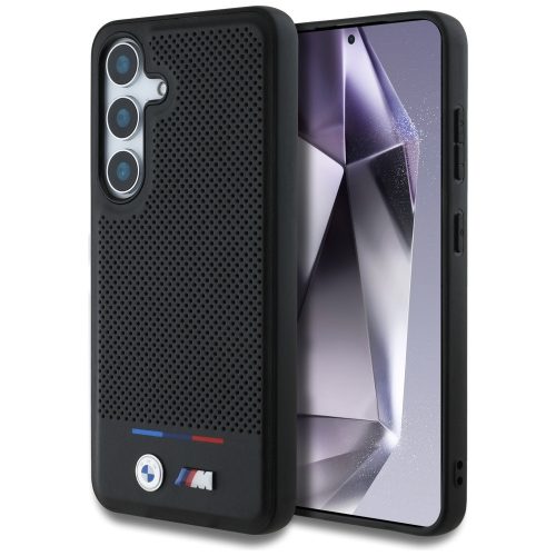 BMW Leather Tricolor Stripe Samsung Galaxy S25+ MagSafe hátlap tok, fekete