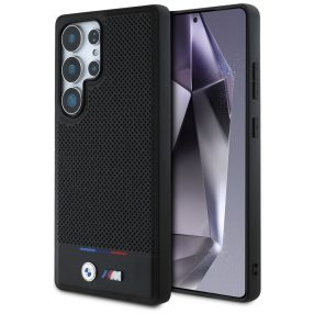   BMW Leather Tricolor Stripe Samsung Galaxy S25 Ultra MagSafe hátlap tok, fekete