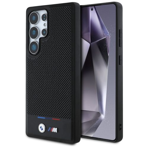 BMW Leather Tricolor Stripe Samsung Galaxy S25 Ultra MagSafe hátlap tok, fekete