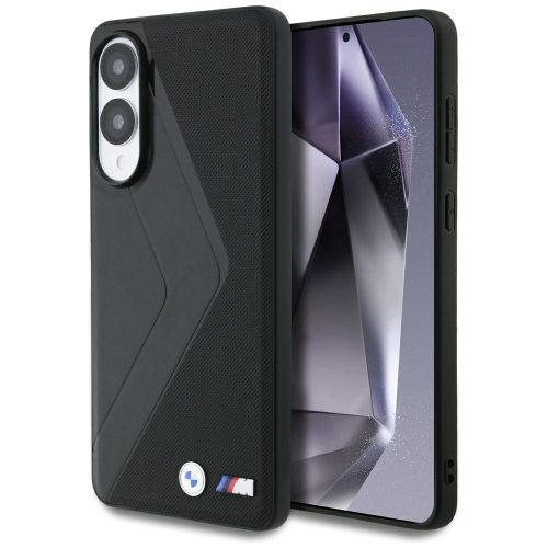 BMW Leather Oversized Stripes Samsung Galaxy S25 Edge bőr MagSafe hátlap tok, fekete