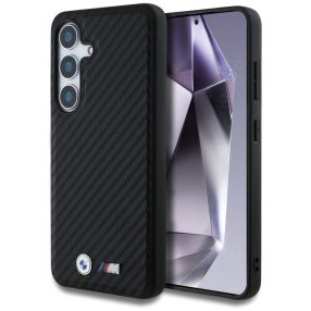   BMW Leather Carbon Samsung Galaxy S25 bőr MagSafe hátlap tok, fekete