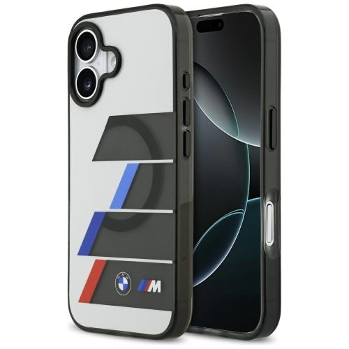 BMW M IML Metal Buttons Tricolor Lines Apple iPhone 17 MagSafe hátlap tok, antracit szürke