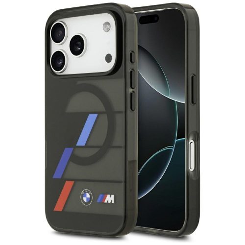 BMW M IML Metal Buttons Tricolor Lines Apple iPhone 17 Pro MagSafe hátlap tok, fekete