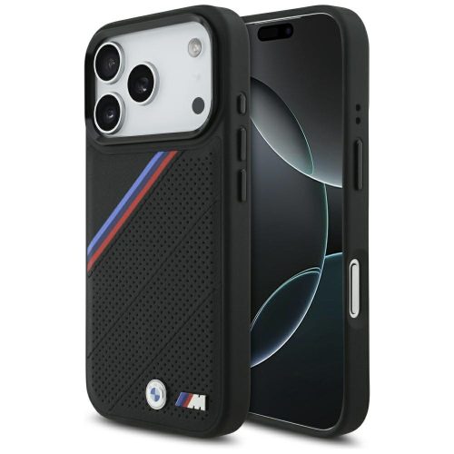BMW M Tricolor Metal Logo Apple iPhone 17 Pro MagSafe hátlap tok, fekete