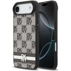   DKNY PU Leather Checkered Pattern and Stripe Apple iPhone Air (2025) hátlap tok, fekete