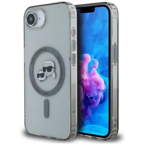   Karl Lagerfeld IML Metal Karl & Choupette Heads iPhone 16e hátlap tok, MagSafe, fekete
