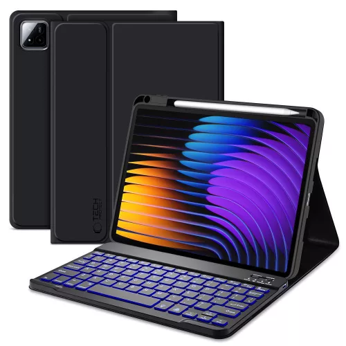 Tech-Protect Sc Pen Xiaomi Pad 7 Pro / Pad 7 oldalra nyíló, kitámasztható mappa tok ceruza tartóval, billentyűzettel, fekete