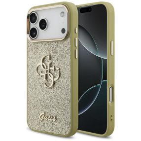   Guess Fixed Glitter Big 4G Metal Frame Apple iPhone 17 Pro Max csillámos hátlap tok, arany