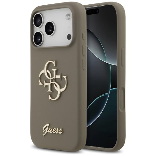 Guess Silicone Big 4G Script Apple iPhone 17 Pro Max hátlap tok, barna