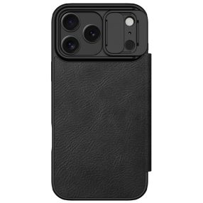 Nillkin Qin Pro Apple iPhone 17 Pro bőr flip tok, fekete