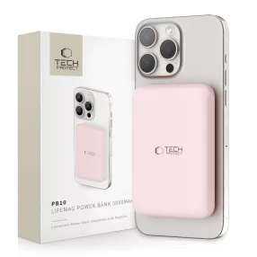   Tech-Protect PB10 LifeMag Powerbank / külső akkumulátor, MagSafe, kompakt, 5000mAh, rózsaszín