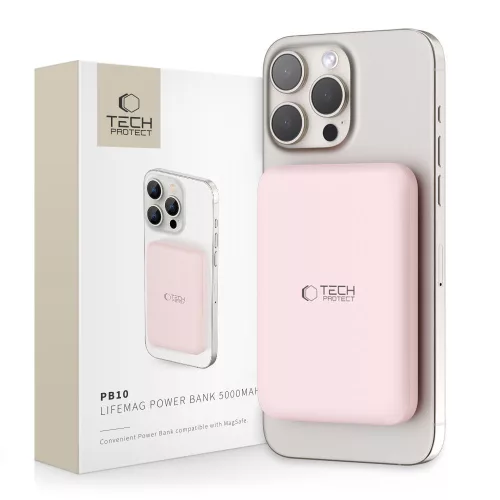 Tech-Protect PB10 LifeMag Powerbank / külső akkumulátor, MagSafe, kompakt, 5000mAh, rózsaszín