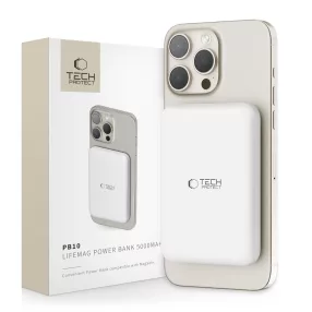   Tech-Protect PB10 LifeMag Powerbank / külső akkumulátor, MagSafe, kompakt, 5000mAh, fehér
