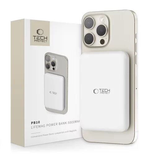 Tech-Protect PB10 LifeMag Powerbank / külső akkumulátor, MagSafe, kompakt, 5000mAh, fehér