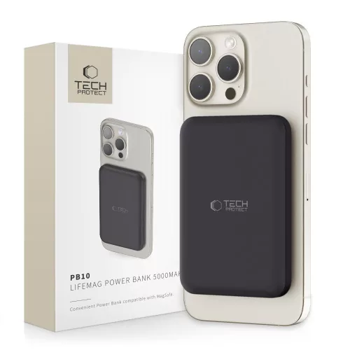 Tech-Protect PB10 LifeMag Powerbank / külső akkumulátor, MagSafe, kompakt, 5000mAh, fekete