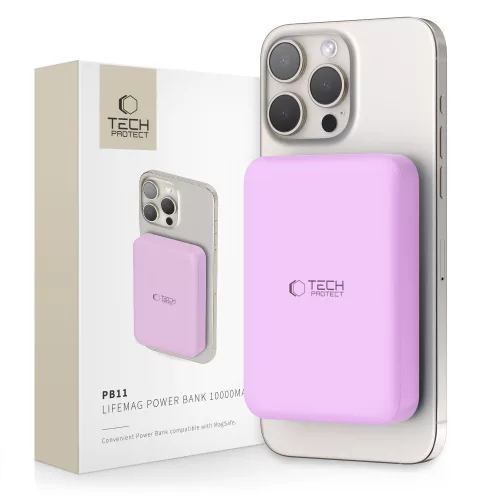Tech-Protect PB11 LifeMag Powerbank / külső akkumulátor, MagSafe, kompakt, 10000mAh, lila