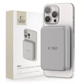   Tech-Protect PB11 LifeMag Powerbank / külső akkumulátor, MagSafe, kompakt, 10000mAh, titanium ezüst