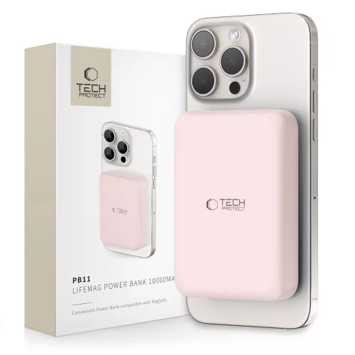 Tech-Protect PB11 LifeMag Powerbank / külső akkumulátor, MagSafe, kompakt, 10000mAh, rózsaszín