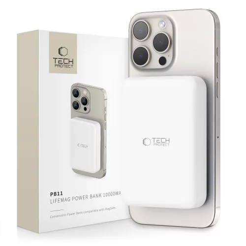 Tech-Protect PB11 LifeMag Powerbank / külső akkumulátor, MagSafe, kompakt, 10000mAh, fehér