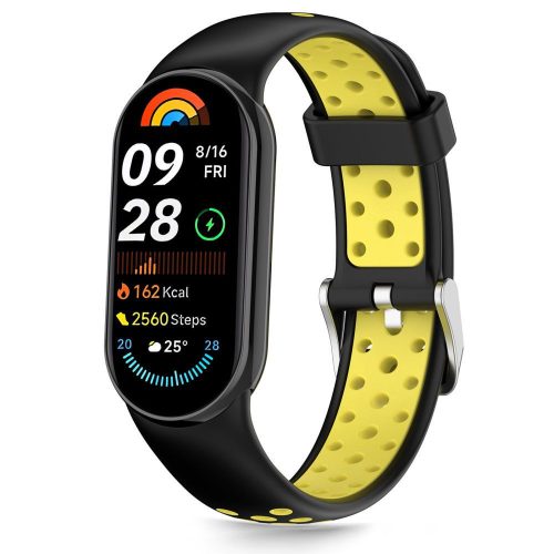 Tech-Protect IconBand Air Xiaomi Mi Smart Band 10 / Band 9 / Band 8 bőrszíj, fekete-sárga