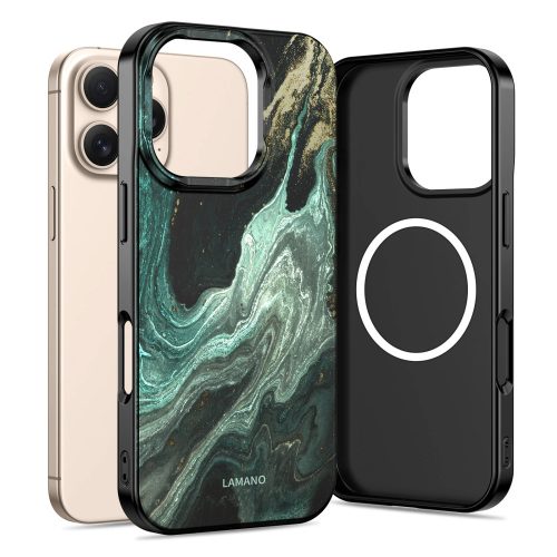 Tech-Protect Lamano Apple iPhone 16 Pro hátlap tok, MagSafe, Verde Aura, fekete-zöld