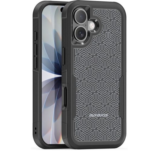 Dux Ducis SHLD Apple iPhone 17 hátlap tok megerősített szélekkel, kameravédelemmel, fekete (háromszög minta)