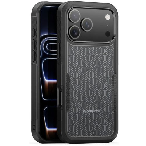 Dux Ducis SHLD Apple iPhone 17 Pro Max hátlap tok megerősített szélekkel, kameravédelemmel, fekete (háromszög minta)