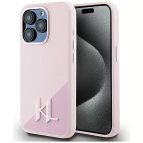   Karl Lagerfeld Silicone Shadow Metal Initial iPhone 15 Pro hátlap tok kameravédelemmel, MagSafe, rózsaszín