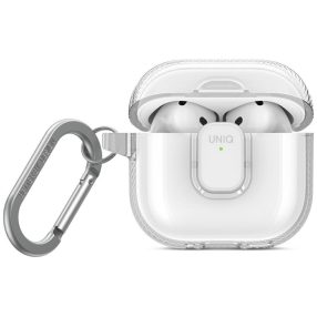Uniq Glase Pro Apple AirPods 4 tok karabinerrel, átlátszó