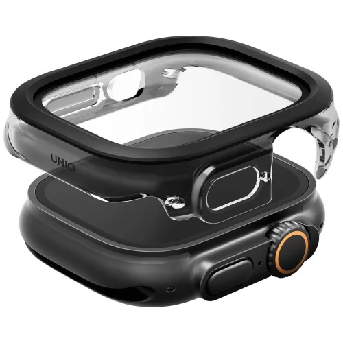 Uniq Voute Apple Watch Ultra 3 / 2 / 1 49mm műanyag tok, tempered glass kijelzővédő üvegfóliával, ezüst