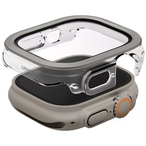 Uniq Voute Apple Watch 11 / Watch 10 46mm műanyag tok, tempered glass kijelzővédő üvegfóliával, átlátszó