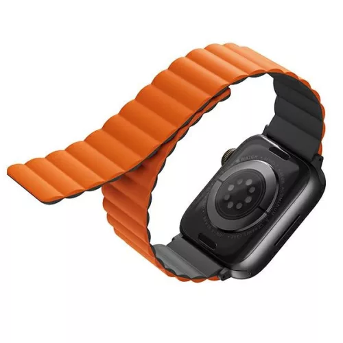 Uniq Revix Apple Watch 44/45/46/49mm mágneses szilikon szíj, állítható, narancs-szürke