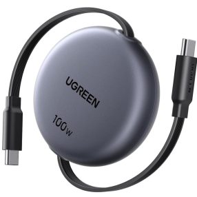   Ugreen USB-C-USB-C behúzható, állítható töltő-és adatkábel automatikus visszatekeréssel, 100W, 1m, fekete
