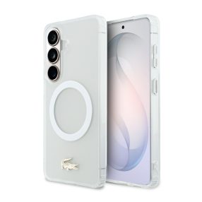   Lacoste PC/TPU Frosted Finish Gold Logo Samsung Galaxy S26 mágneses tok, fehér
