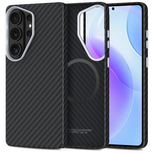 Tech-Protect Ion Carbon Samsung Galaxy S26 Ultra hátlap tok, MagSafe, fekete-ezüst