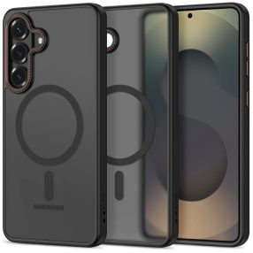   Tech-Protect Magcam Samsung Galaxy S26 Plus hátlap tok, MagSafe, áttetsző-fekete (piros)